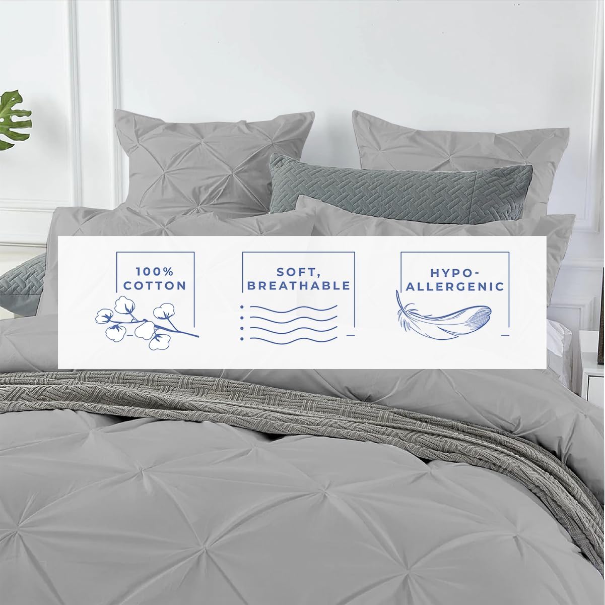 Kotton Culture – Juego de funda de duvet de 3 piezas, 100% algodón egipcio de 1000 hilos, con cierre de cremallera y lazos en las esquinas, diseño