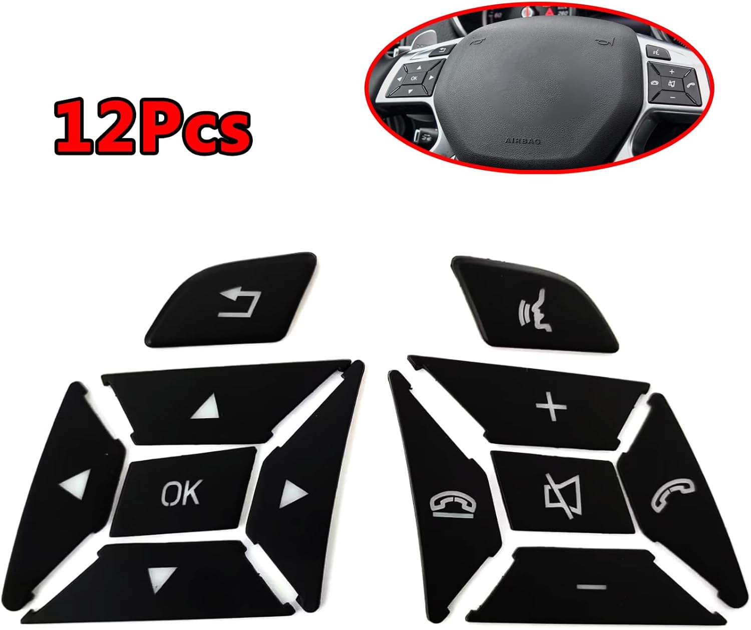 12 unids negro volante botones cubierta decoración interior ajuste reemplazo para Mercedes-Benz Accesorios A B C E SLK SL ML GL ClA GlA W176 W212