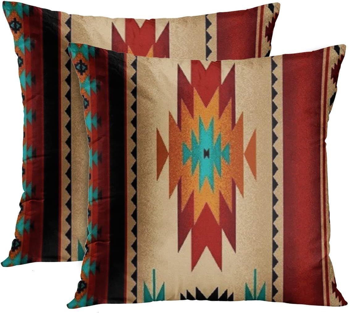 Emvency Juego de 2 fundas de almohada occidentales de 16 x 16 pulgadas, decorativas, geométricas, abstractas, vintage, de poliéster, fundas