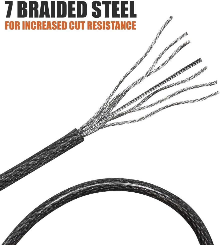 BV Cable de bloqueo de bicicleta de 2.5 pies con bucles, cable de acero trenzado resistente a los cortes de 0.197 in (316 pulgadas), versátil y
