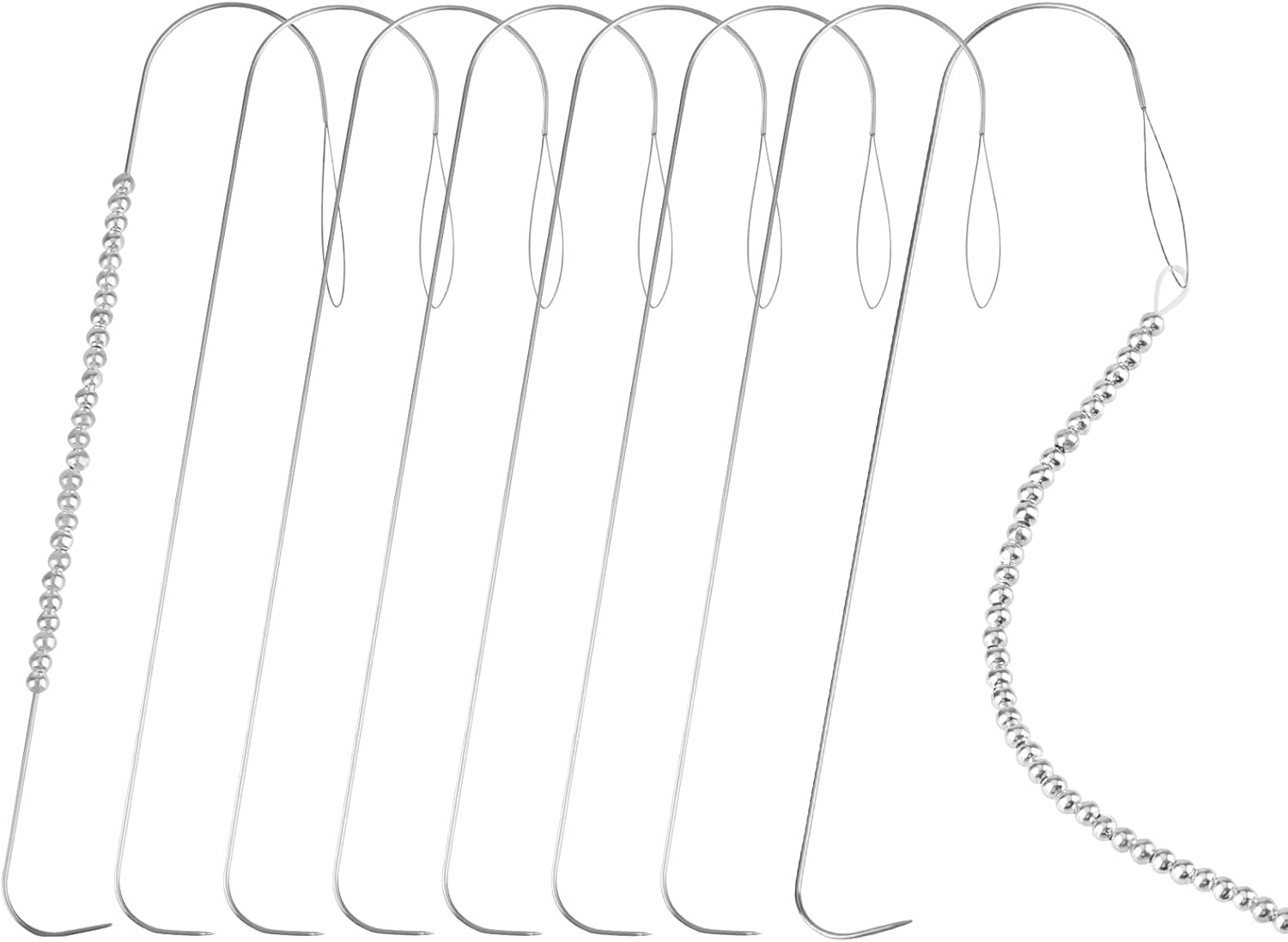 SAVITA 8 agujas curvadas para abalorios, agujas de cuentas de 5.2 pulgadas, agujas de ojo grandes de acero inoxidable con mango de cuentas, aguja