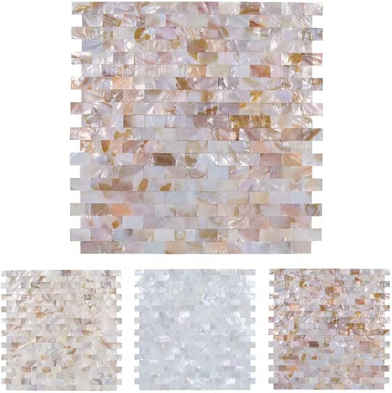 10 hojas de decoración de pared para despegar y pegar, azulejos para dormitorio y baño, madreperla (colorido, 11.8 x 11.3 pulgadas)