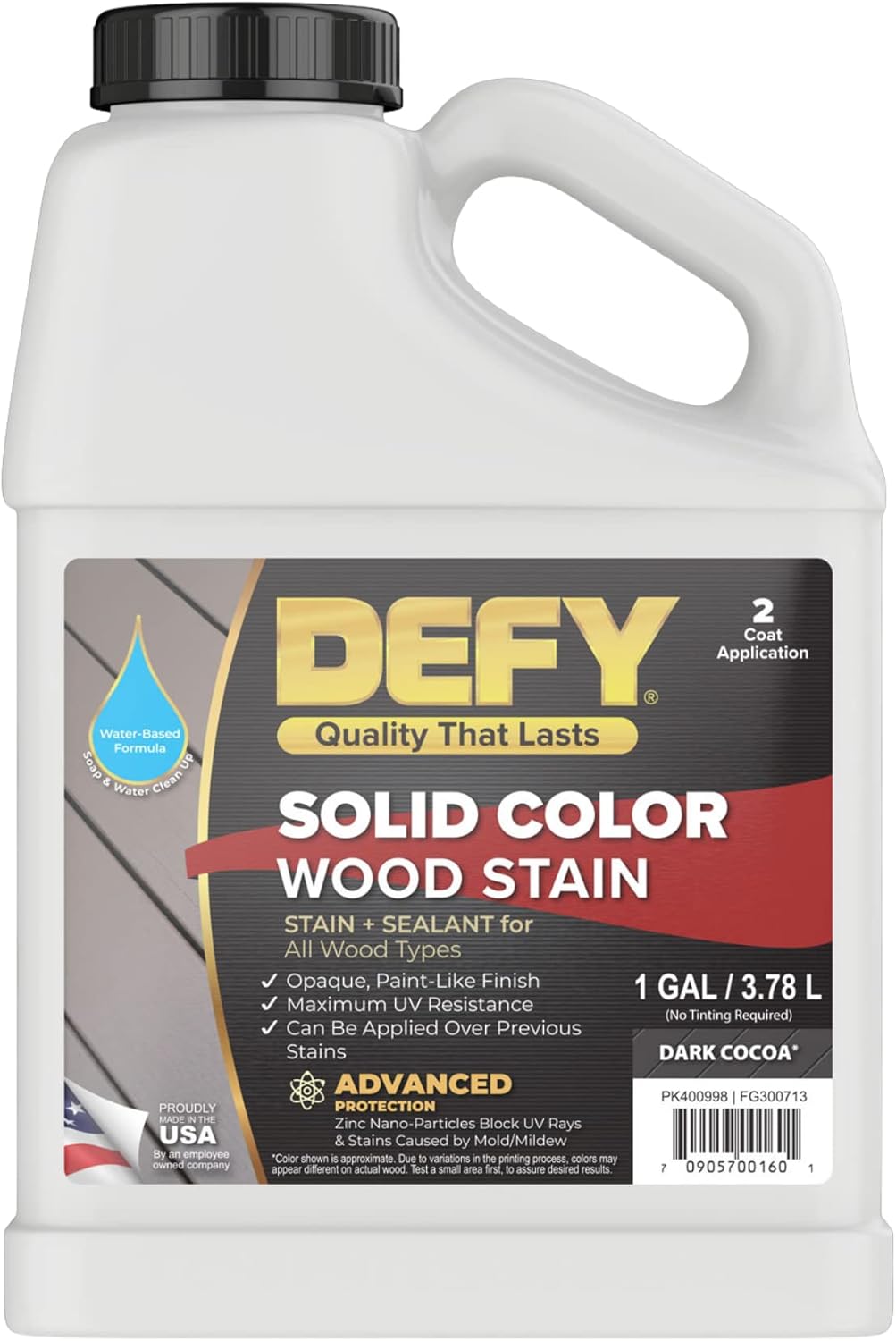 DEFY Tinte para madera de color sólido, cacao oscuro, 1 galón, pintura de cubierta de larga duración para madera y manchas de cercas, pintura de