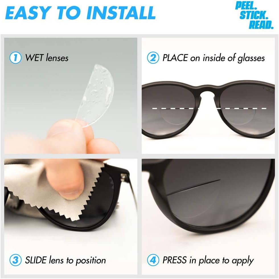 StickTite Lens Es (2 unidades) lentes bifocales adhesivas, convierten las gafas de sol en gafas de lectura bifocales ampliadas. Desmontable
