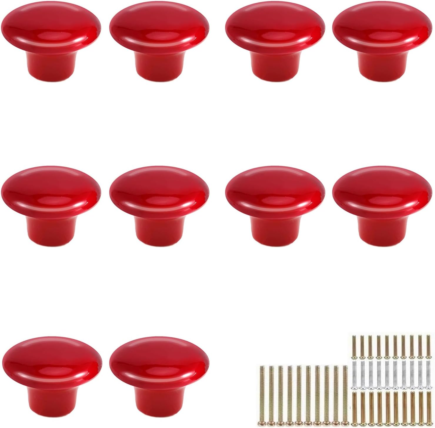 10 pomos de puerta de cerámica vintage de forma redonda para cajón, armario, armario, cajón, gabinete, accesorios de cocina para el hogar (rojo)