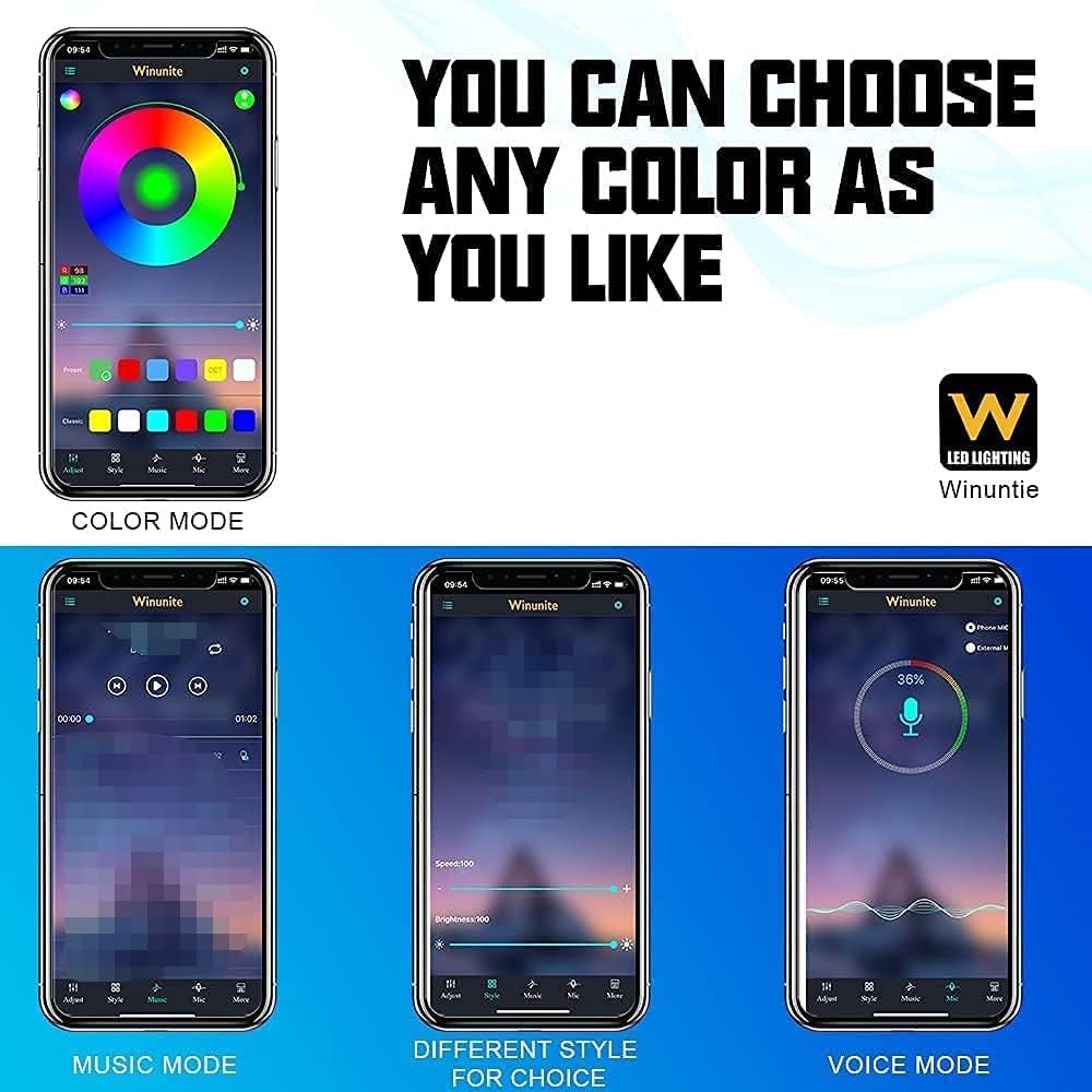 Winunite 12 módulos de luces LED RGB de roca 24 LED de 210 grados de gran angular, modo de música impermeable, 29 colores cambiantes, modo de voz,