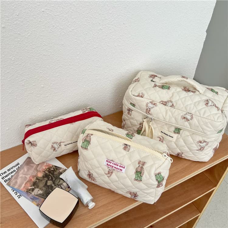 Bolsa de maquillaje Kawaii bonita bolsa de cosméticos de felpa japonesa, bolsa de aseo peluda peluda con patrones de conejito de hadas con