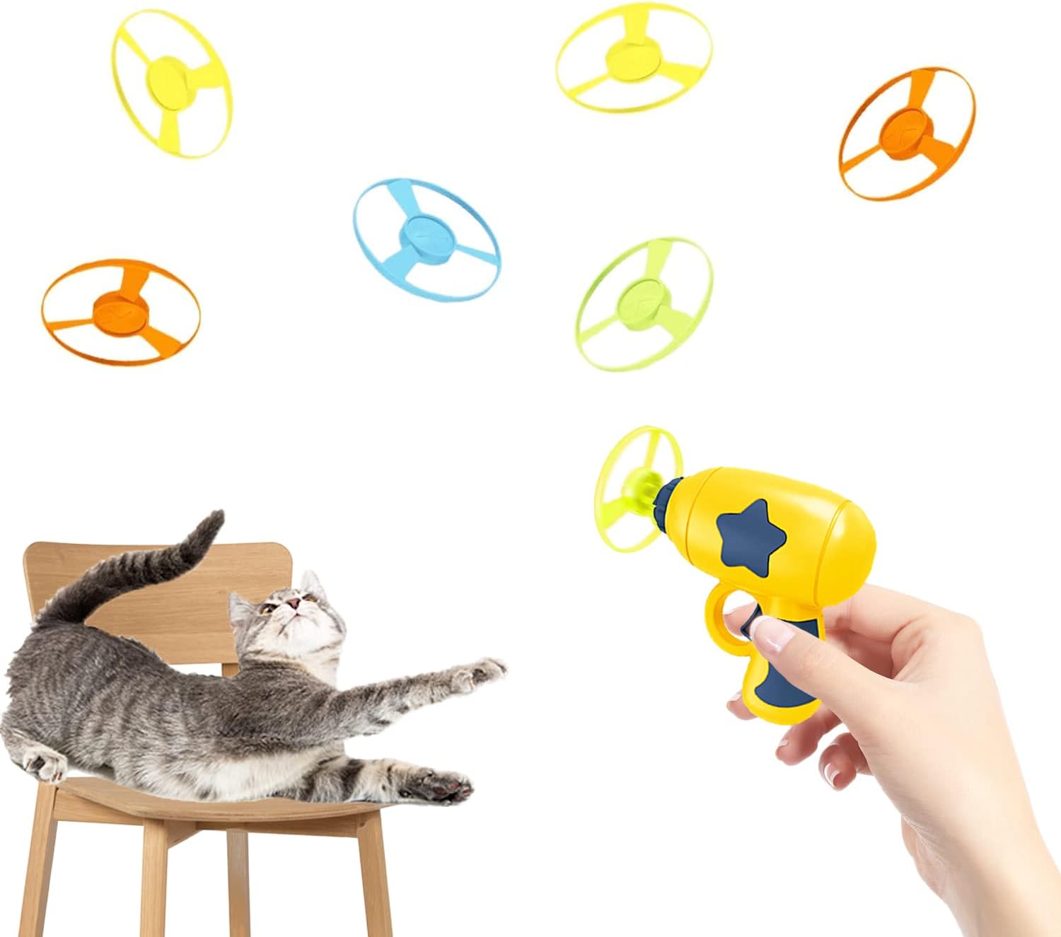 10 piezas de juguete para gatos con coloridas hélices voladoras, juguetes interactivos para gatos para gatos y gatitos persiguiendo ejercicio
