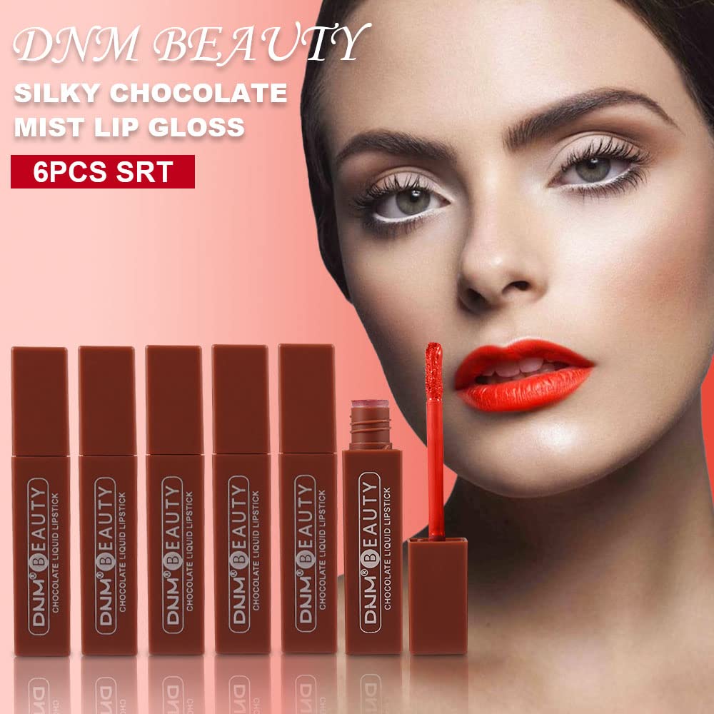 Juego de 6 lápices labiales líquidos de color chocolate mate, brillo de labios, para mujeres, color rojo oscuro profundo, 24 horas de permanencia en