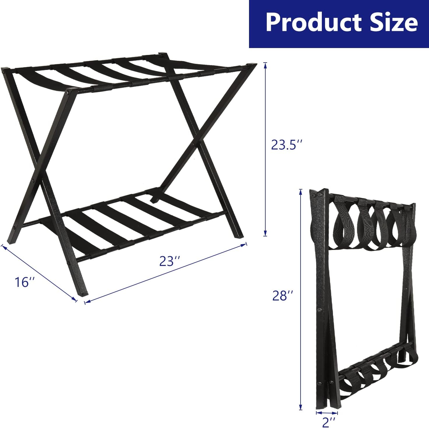 Portaequipajes plegable con estante de almacenamiento para habitación de invitados, dormitorio, hotel, negro (1)
