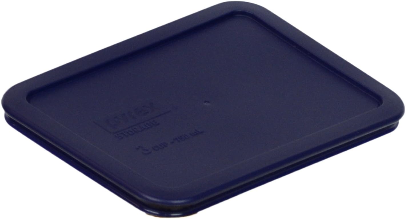 Pyrex 7210-PC Tapas rectangulares para platos de vidrio, color azul, 3 tazas, Azul oscuro, azul marino