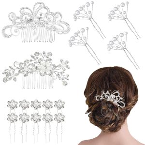 Juego de 16 peines para el cabello de boda, color plateado brillante, perla, mariposa, mariposa, novia, horquilla, peine para el cabello, peine Juego de 16 peines para el cabello de boda, color plateado brillante, perla, mariposa, mariposa, novia, horquilla, peine para el cabello, peine