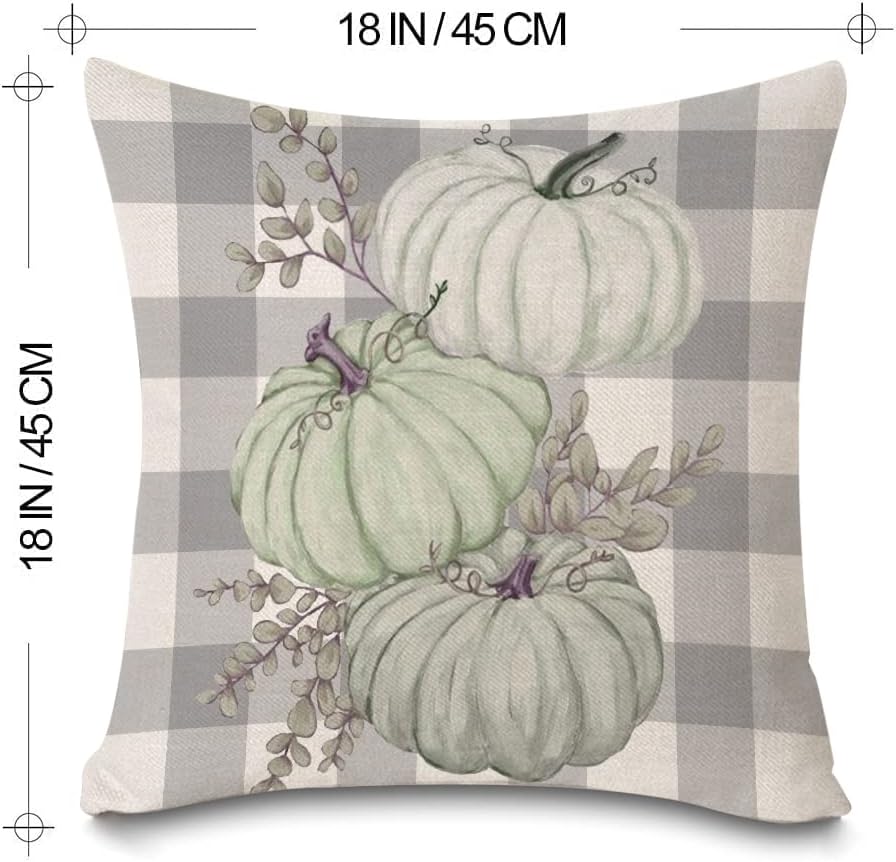 Faromily Juego de 4 fundas de almohada de calabaza otoñal de 18 x 18 pulgadas, diseño de búfalo gris, acuarela, calabaza, camión, granja, fundas de