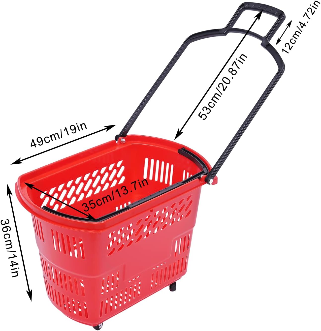 6 cestas de compras para tienda minorista, supermercado, carritos de compras con ruedas, gran capacidad de 35 l9.2 gal (rojo)