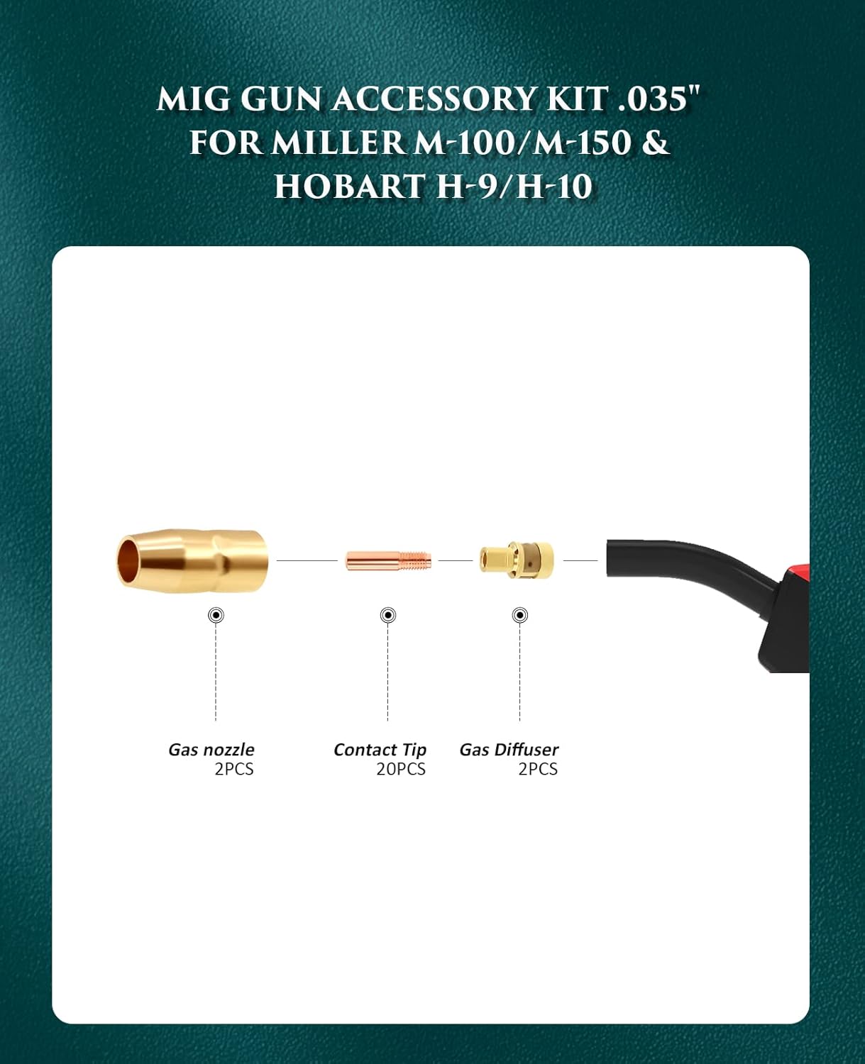 Kit de accesorios para pistola de soldadura MIG 169715 boquilla de gas 169716 difusor de gas 0.035 pulgadas 00068 puntas de contacto para