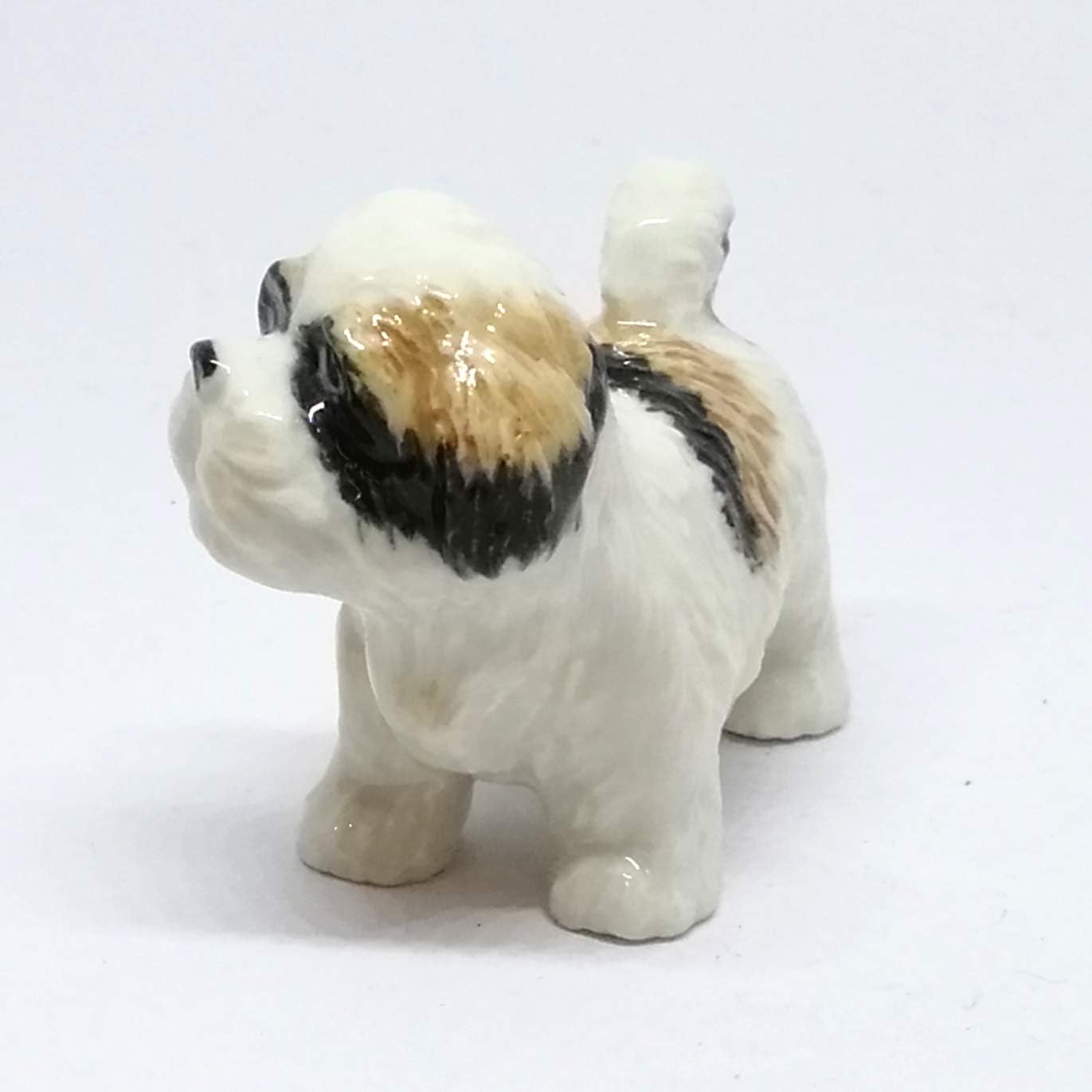 ZOOCRAFT Pequeña figura de cerámica para perro Shih Tzu, pintada a mano, decoración coleccionable de regalo de porcelana