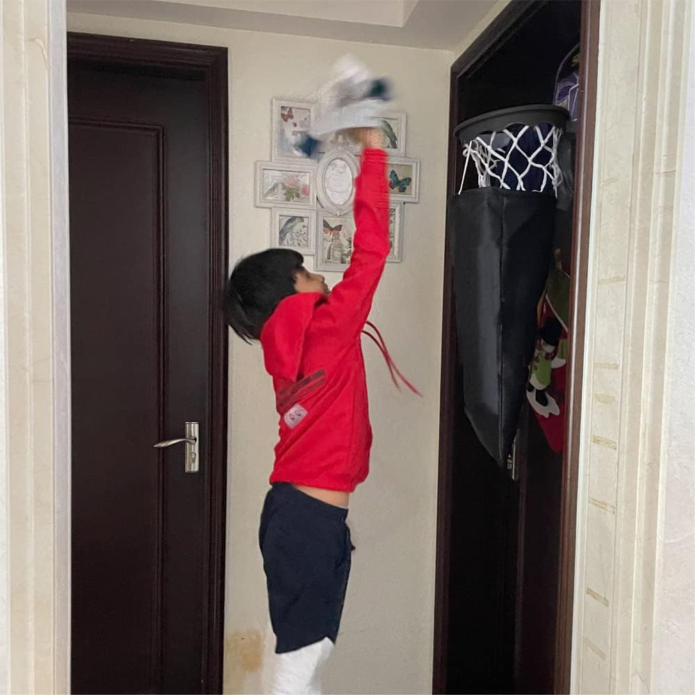 Cesta de baloncesto 2 en 1 para ropa sucia, juego de aro de baloncesto para colgar sobre la puerta, cesta divertida para ropa sucia, juego de bolsa
