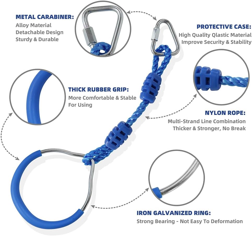 Deermon Anillos de gimnasia colgantes para marcos de escalada y columpios de jardín al aire libre, anillo ninja para niños, anillo de obstáculos de