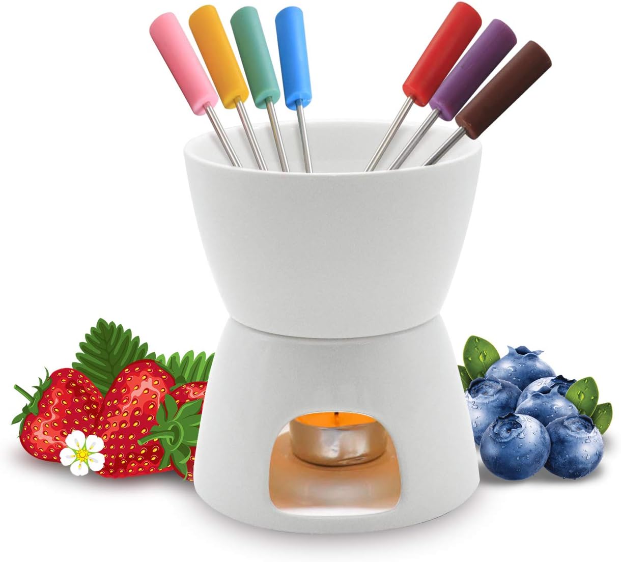 Juego de fondue de cerámica para bombones y quesos, color blanco