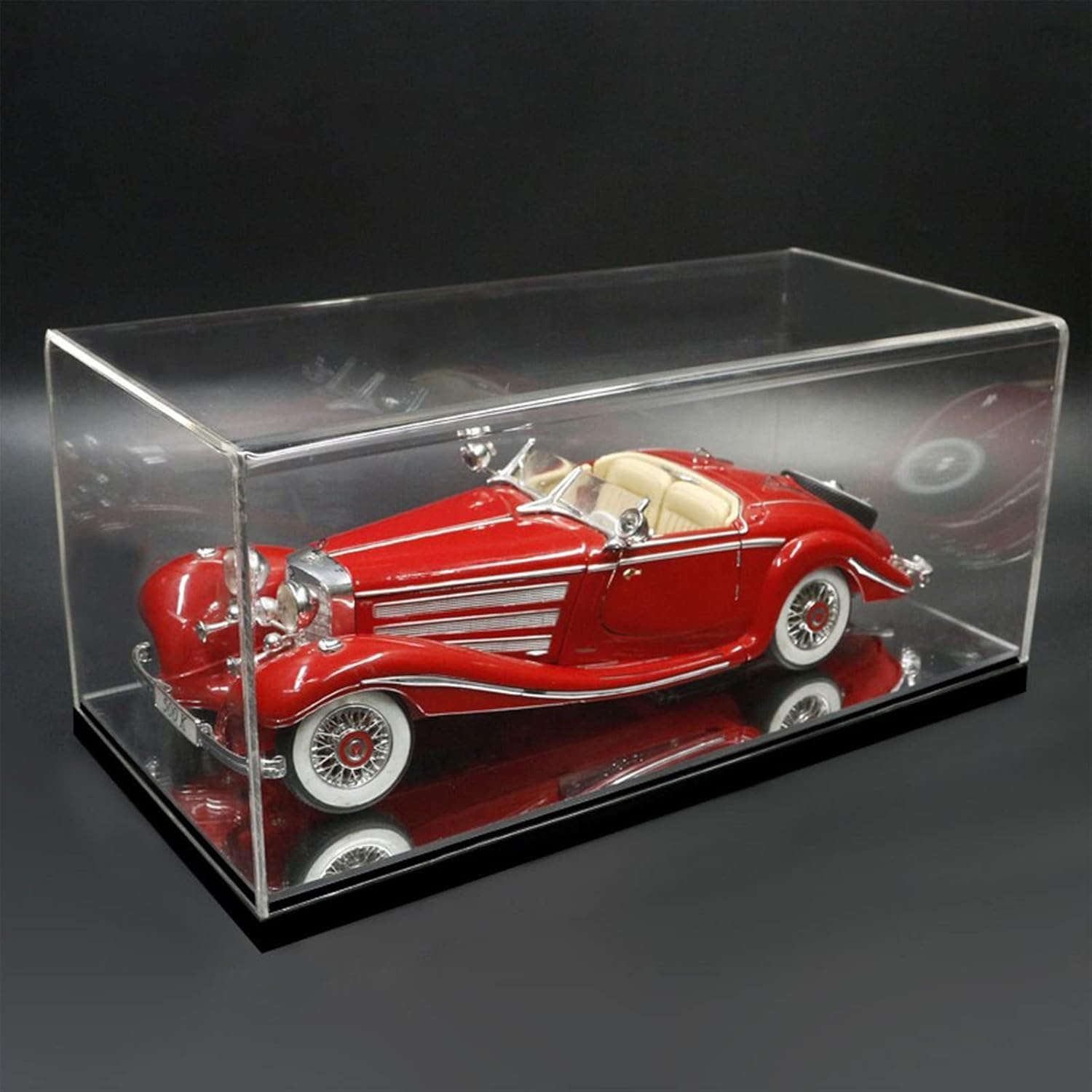 Vitrina de acrílico transparente, caja de encimera con base negra para exhibición, caja de exhibición transparente, protección a prueba de polvo