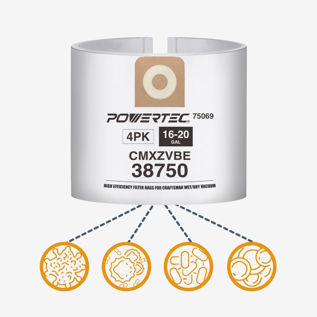 POWERTEC 75069-P2 – Paquete de 4 aspiradoras Craftsman de 16 a 20 galones, repuesto para #CMXZVBE38750