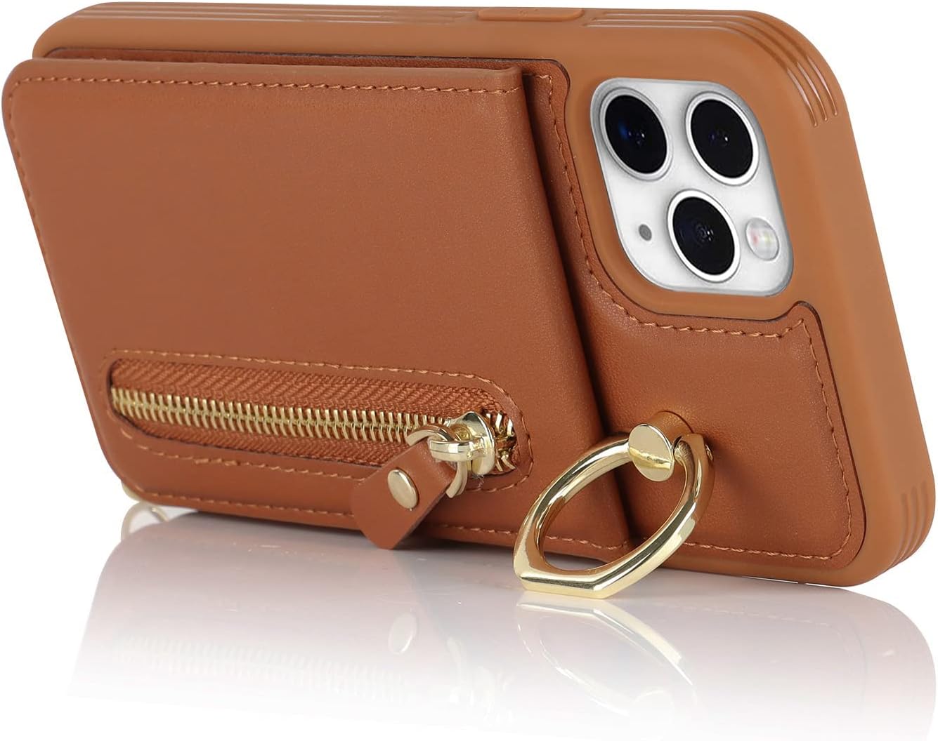 Funda para iPhone 11 Pro con tarjetero para iPhone 11 Pro, cartera con tarjeta de crédito con anillo, cierre de cremallera, a prueba de golpes,