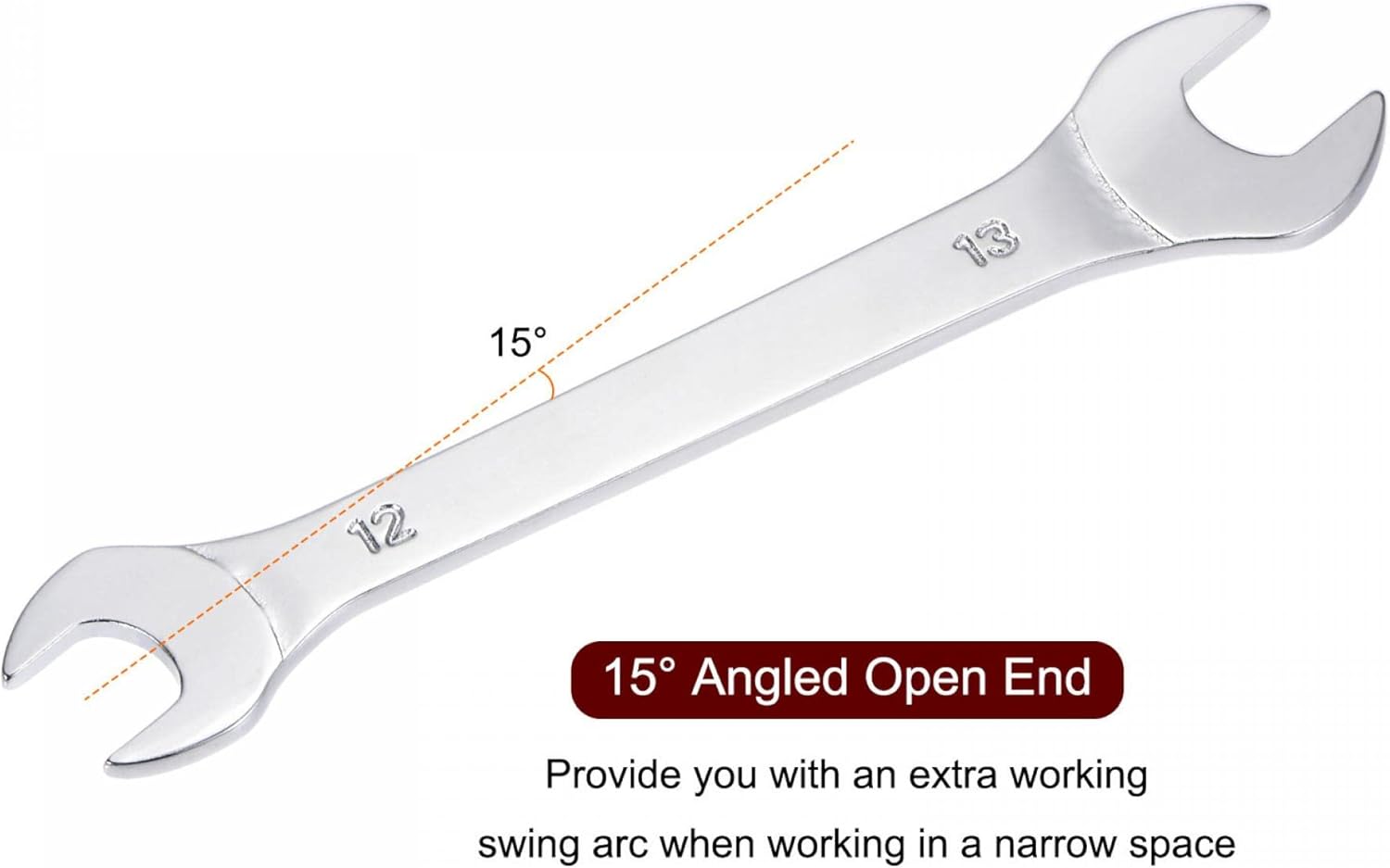 uxcell Llave fina de extremo abierto, espejo métrico de 0.472 in x 0.512 in, acero de alto carbono, para mantenimiento doméstico y reparaciones