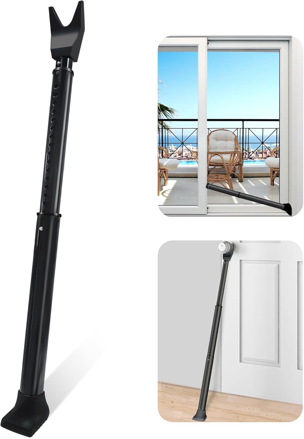 Barra de tope de puerta de seguridad ajustable y resistente mejorada para hogares, apartamentos, viajes (1 paquete, negro)