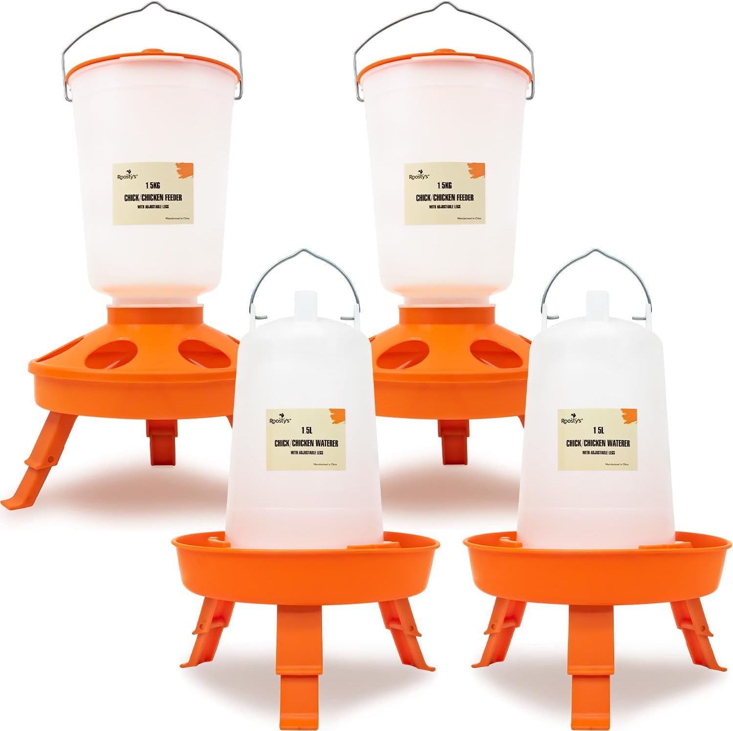 Roosty’s – 2 comederos para pollitos de 3.3 lbs de llenado superior y bebedero para pollos de 1,5 l – Comederos y bebederos de pollo  Comedero