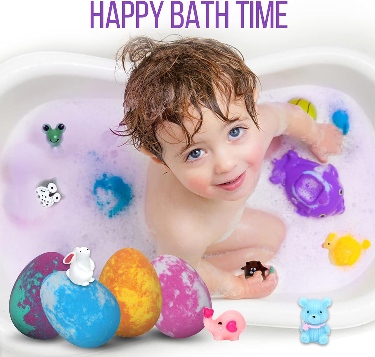 Bombas de baño de huevos de Pascua para niños con juguetes sorpresa en el interior, juego de regalo de 12 bombas de baño para niños, bolas de