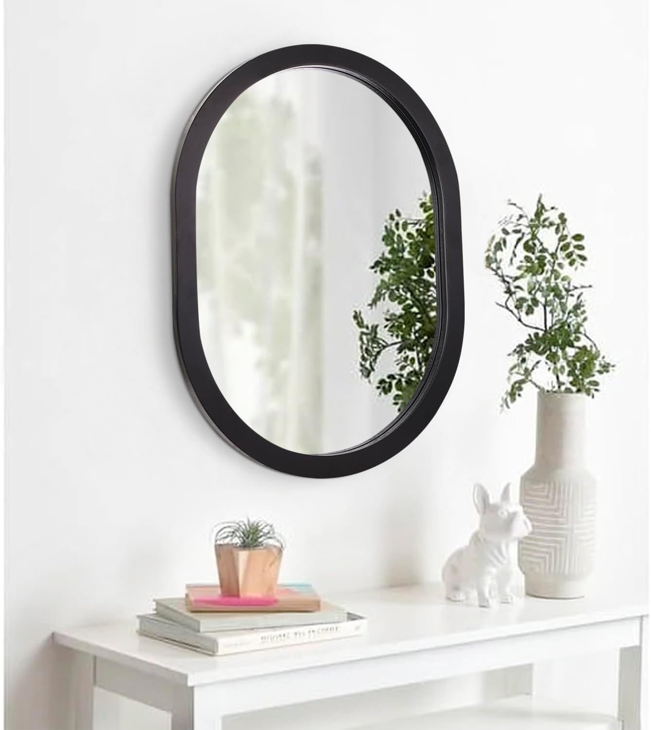 Espejo de pared ovalado negro para baño, decoración de espejo para pared, marco de madera, espejo de maquillaje para sala de estar, dormitorio,
