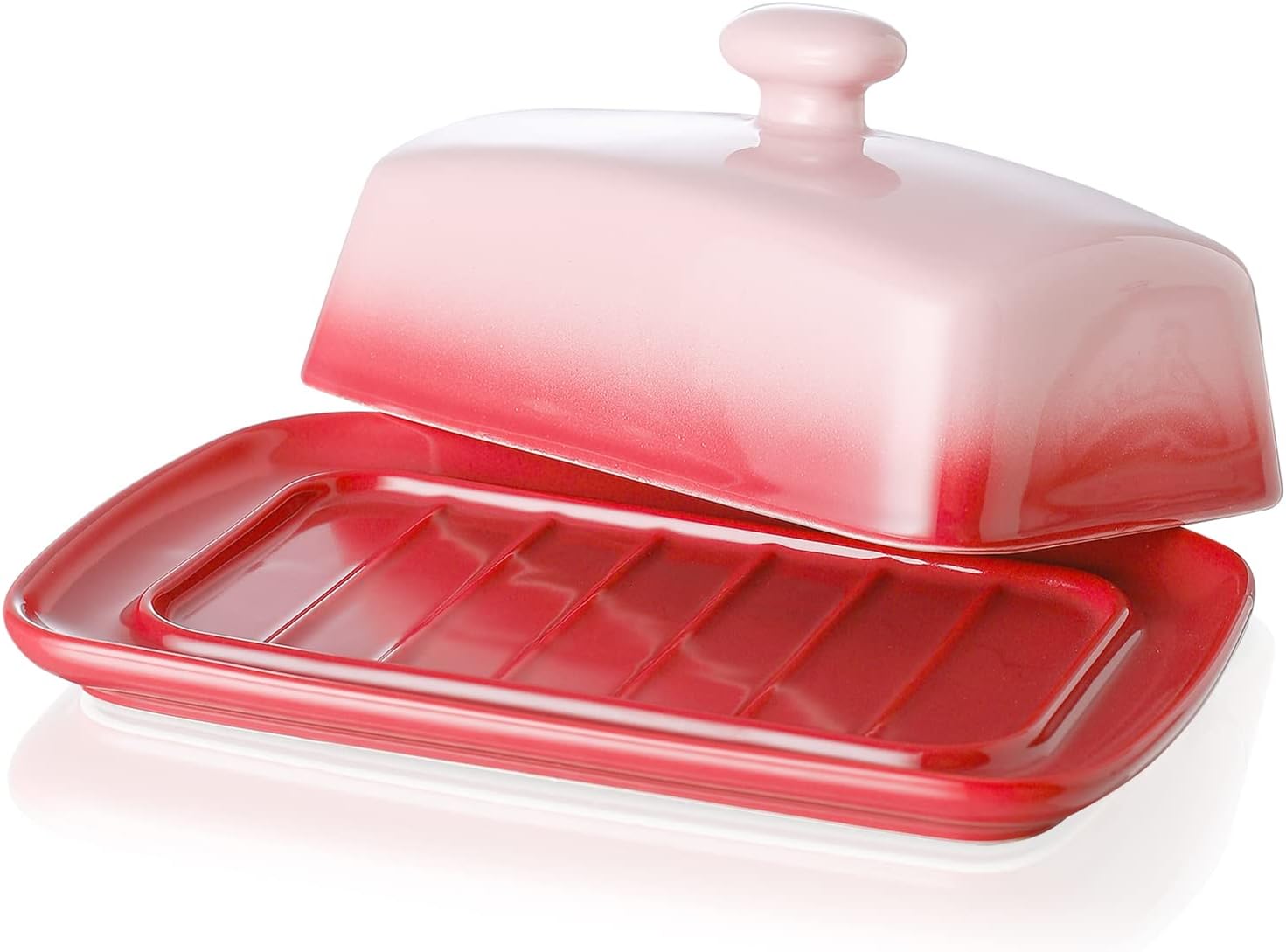 Candiicap – Mantequillera grande de porcelana con tapa, plato de mantequilla clásico que cambia de color para encimera, soporte grande para
