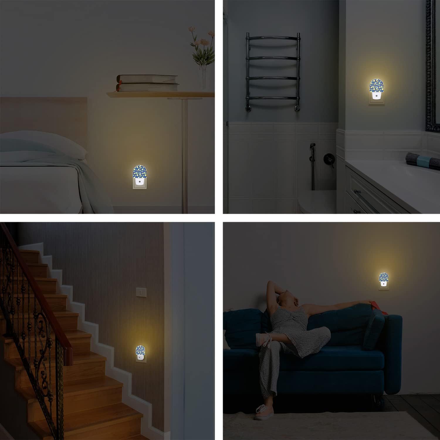 Luz nocturna de cielo nocturno, estrellas y lunas, luces nocturnas enchufables a la pared, sensor de anochecer a amanecer, 0.5 W, luz nocturna
