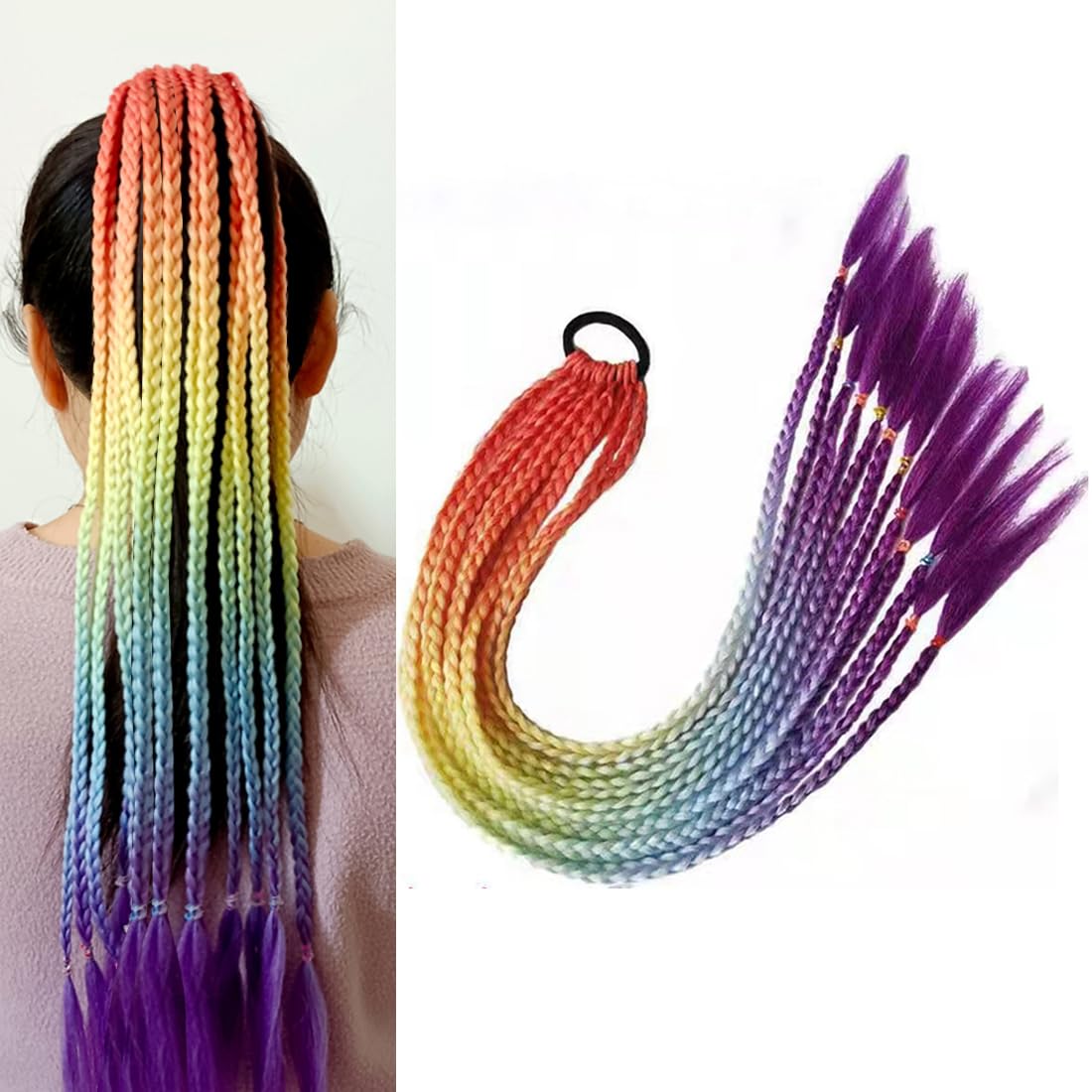 Extensiones de cabello de cola de caballo arcoíris para niñas, accesorios para niños, pelucas coloridas, trenzas de arco iris, extensiones de