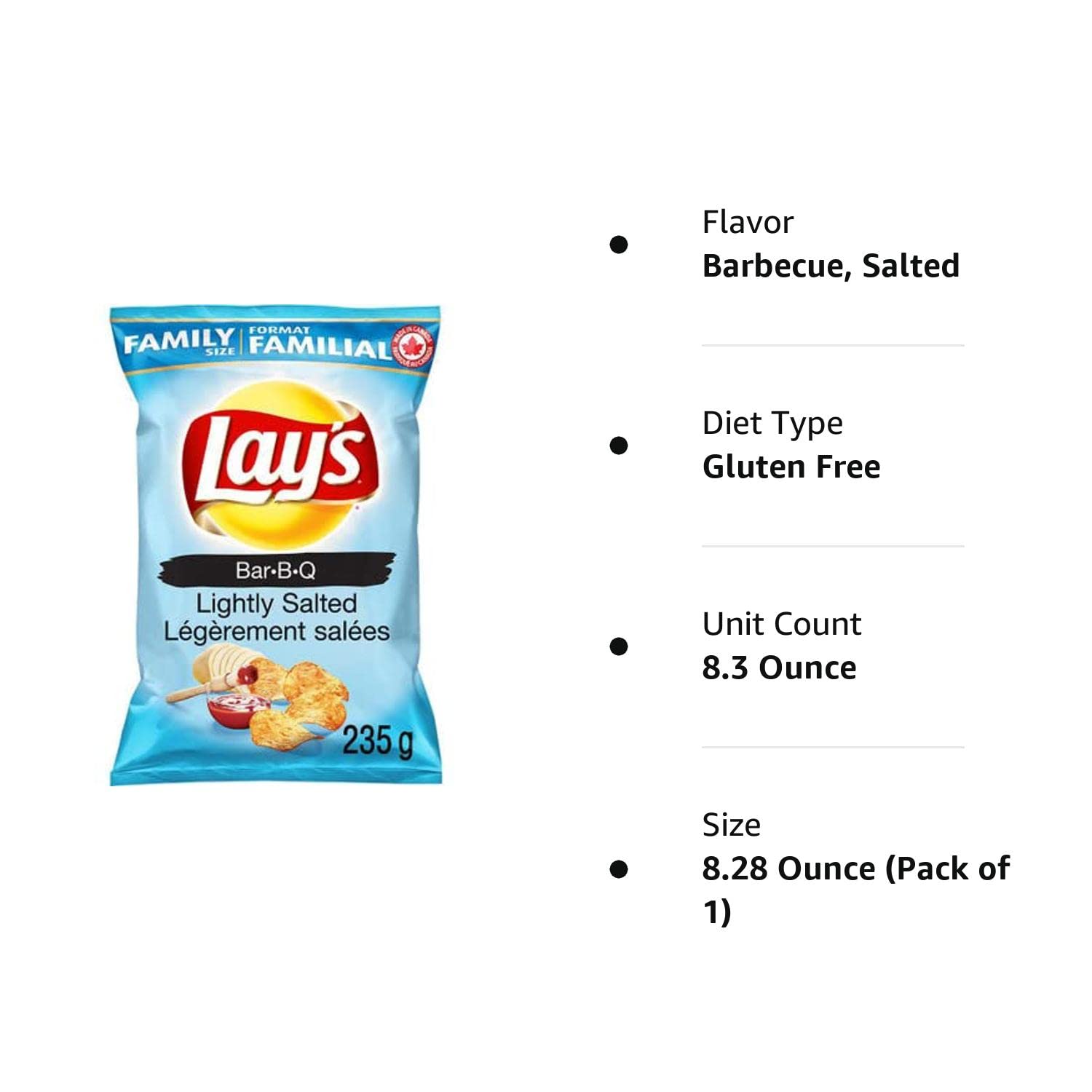 Lay’s – Papas fritas sabor salsa BBQ ligeramente saladas, de 8.3 oz