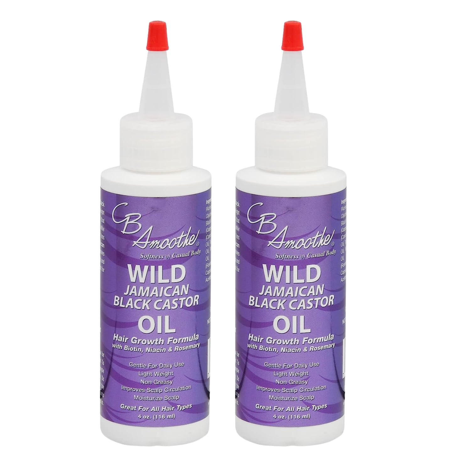 CB SMOOTHE – Aceite de ricino negro jamaicano salvaje (4 onzas, paquete de 2)  Fórmula para el crecimiento del cabello con biotina, niacina y romero