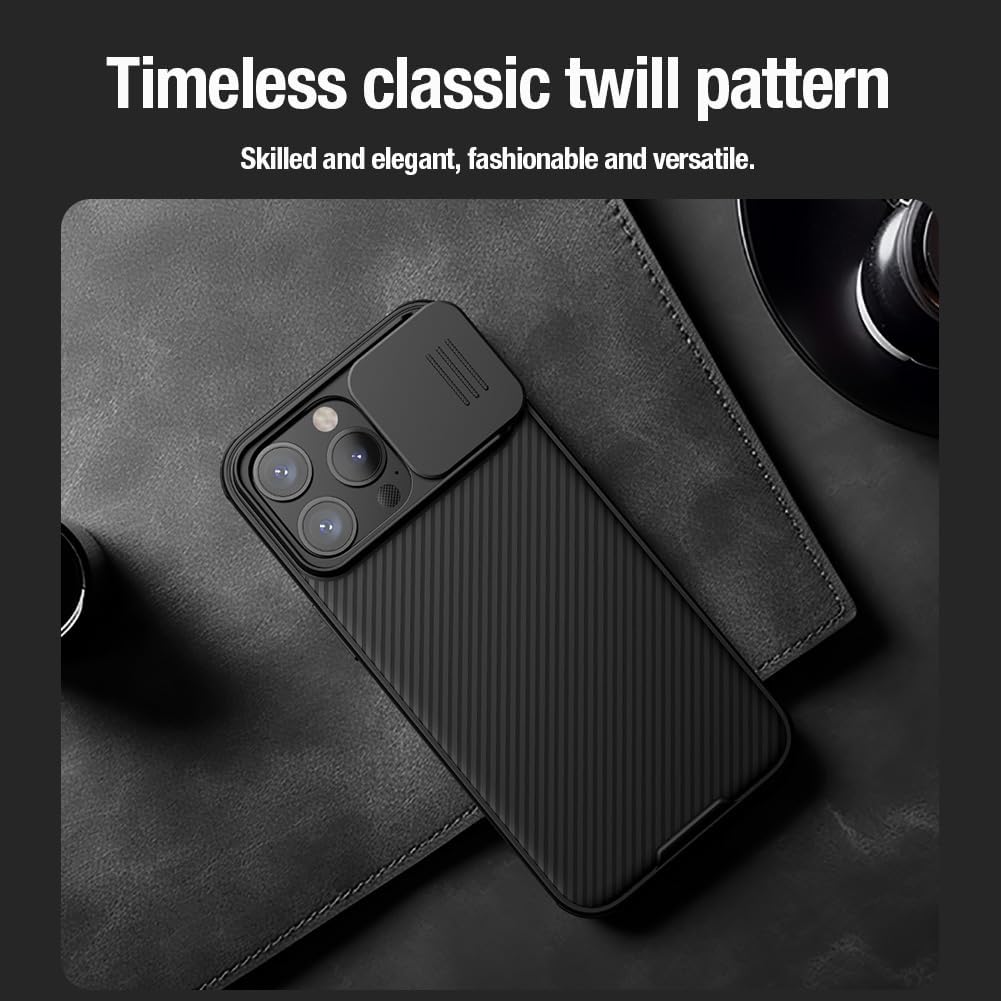 Nillkin Funda para iPhone 15 Pro Max con funda deslizante para cámara protección mejorada de lentes protección de lente mejorada protección rígida