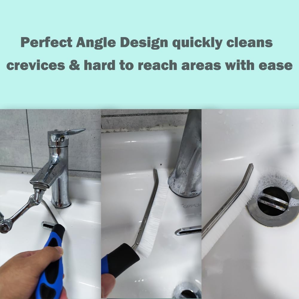 Cepillo limpiador de lechada con mango duro, cerdas rígidas en ángulo para duchas, bañeras, cocinas, multisuperficie, herramienta de limpieza para