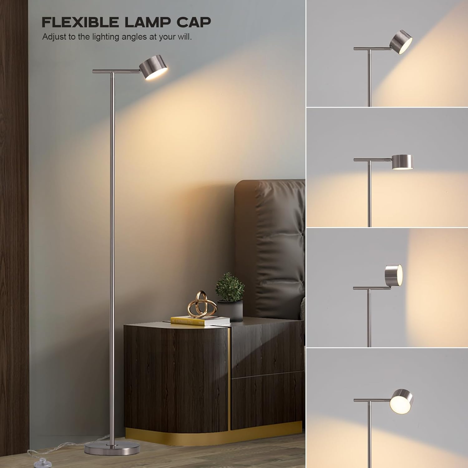 FIGDIFOR Lámpara de pie para dormitorio, lámpara de lectura de pie de 3 temperaturas de color con tapa de lámpara flexible, lámparas de pie modernas