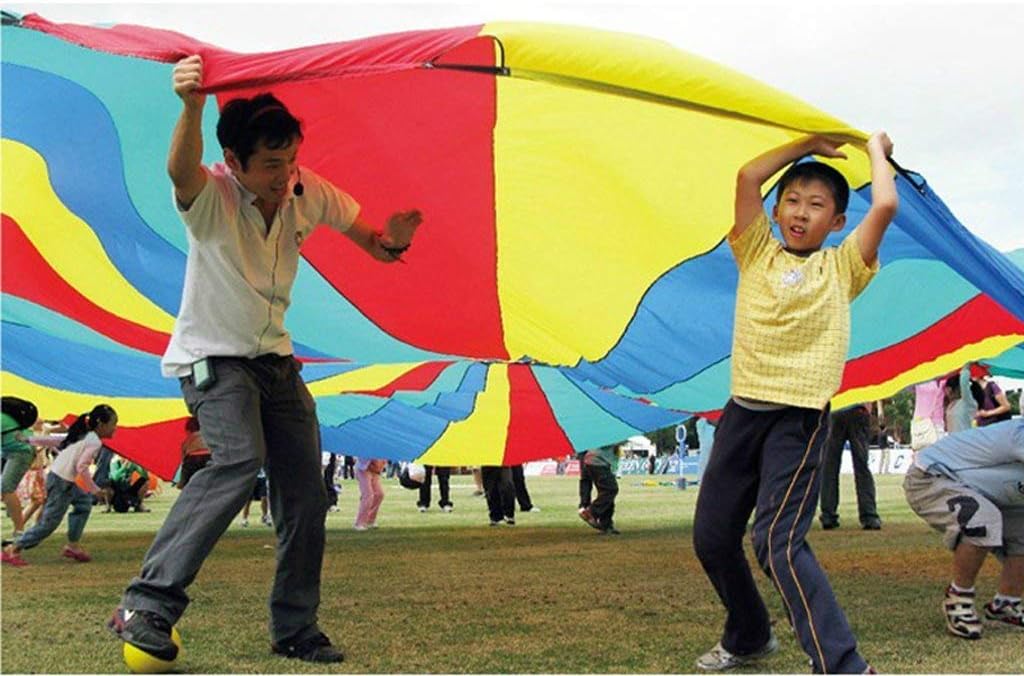 GSi Kids Play Parachute 24 Ft, 30Ft, 35Ft Toy with Handles and Carry Bag for Cooperative Play and for Upper-Body Strength  Multi-Colored