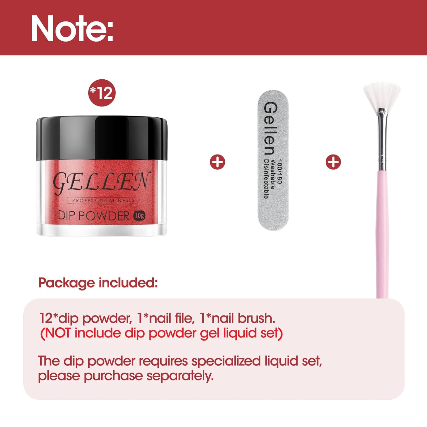 Gellen Kit de polvo de inmersión para uñas, 12 colores calienterosa claro, rojo, kit de iniciación de uñas de inmersión rosa, rosa, rosa, rojo,