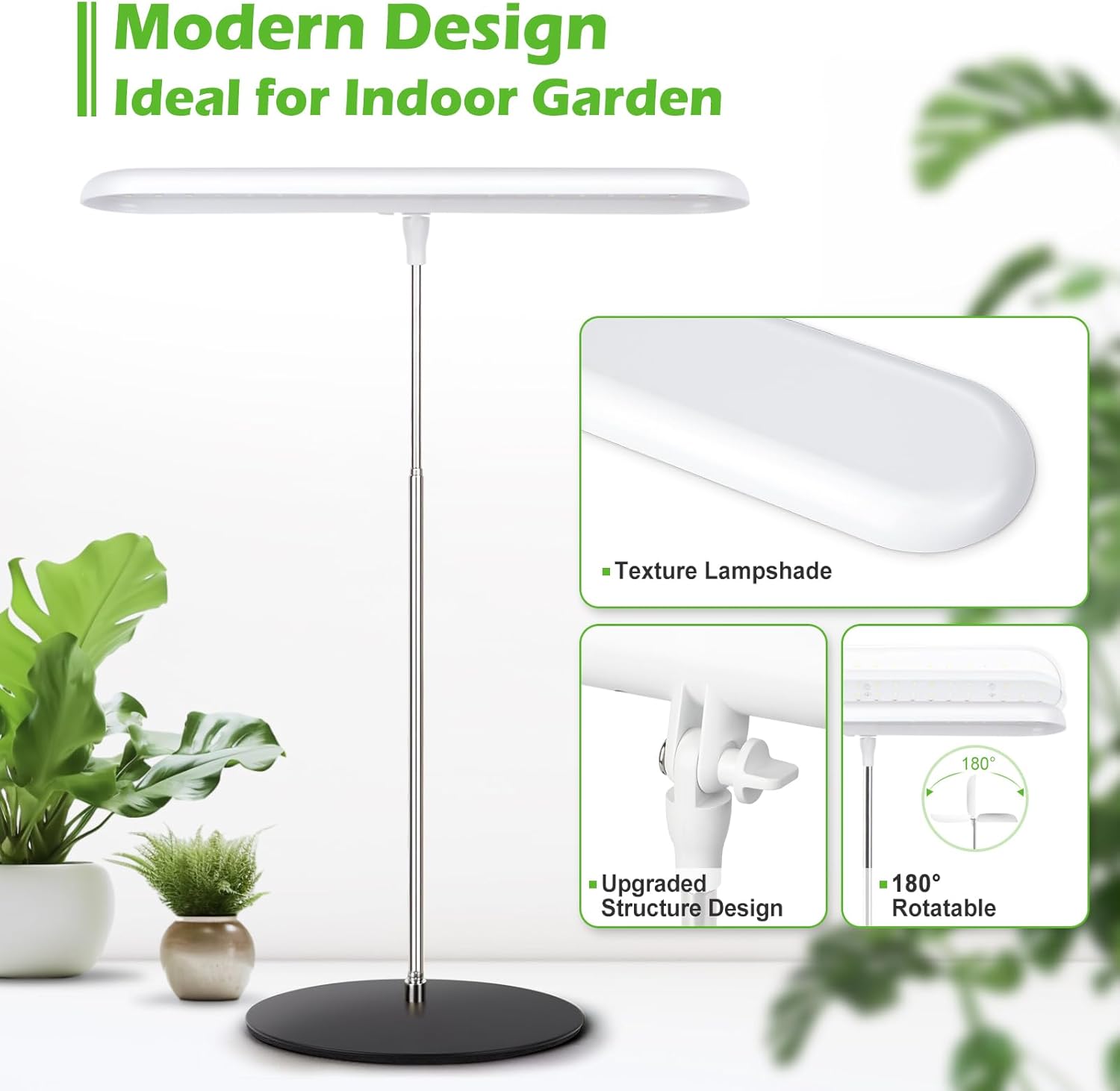 Luz de crecimiento, lámpara de cultivo de escritorio de espectro completo con base, luz LED brillante para plantas con temporizador de