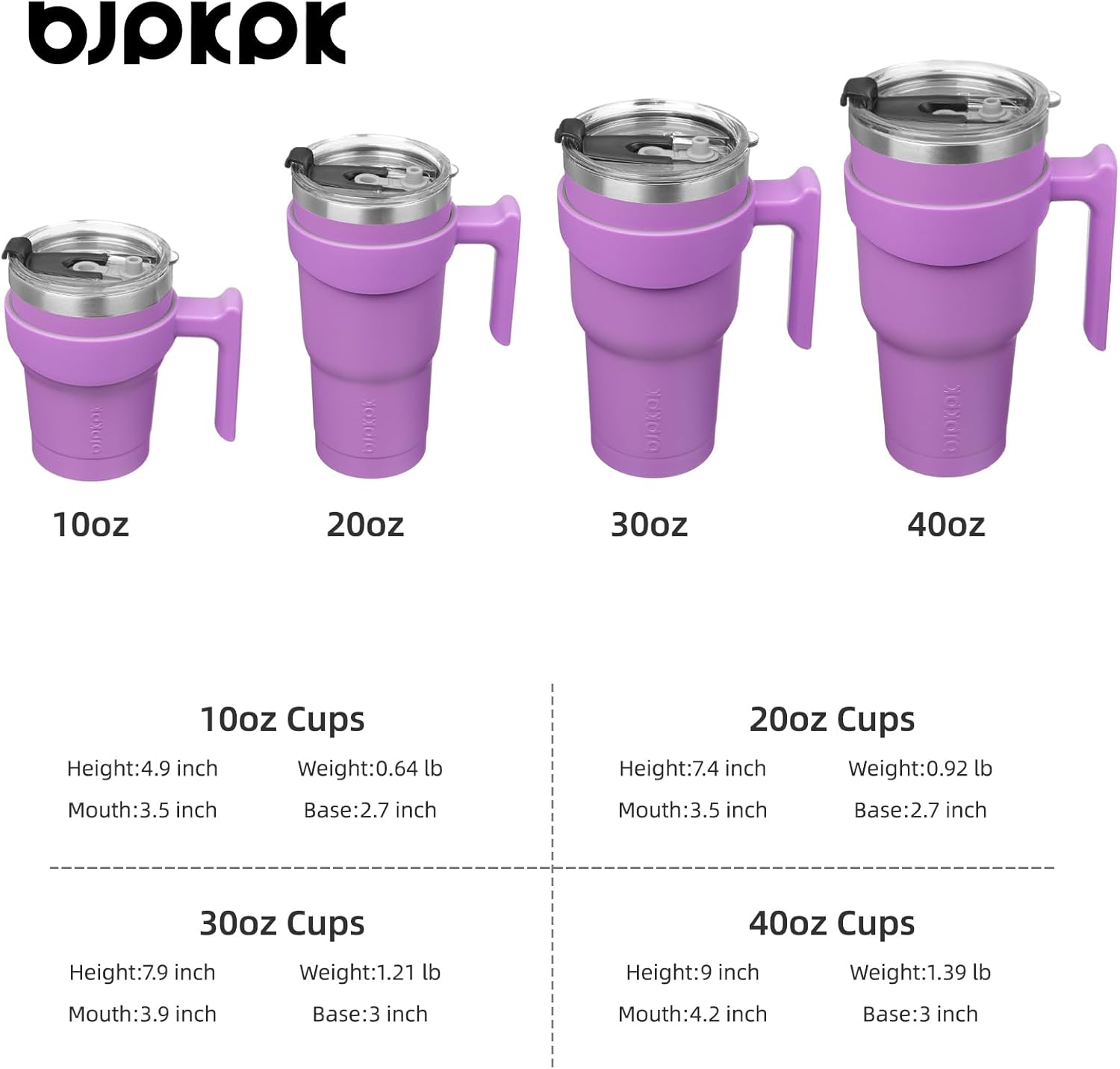 BJPKPK Vaso con asa, vaso de acero inoxidable de 40 onzas con tapa y pajita, tazas de café aisladas, lavanda