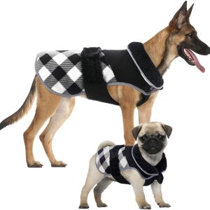 Abrigo para perro Kuoser de invierno, de estilo británico a cuadros, con forro polar, prenda cálida para Navidad, chaqueta para perro para el frío, Abrigo para perro Kuoser de invierno, de estilo británico a cuadros, con forro polar, prenda cálida para Navidad, chaqueta para perro para el frío,