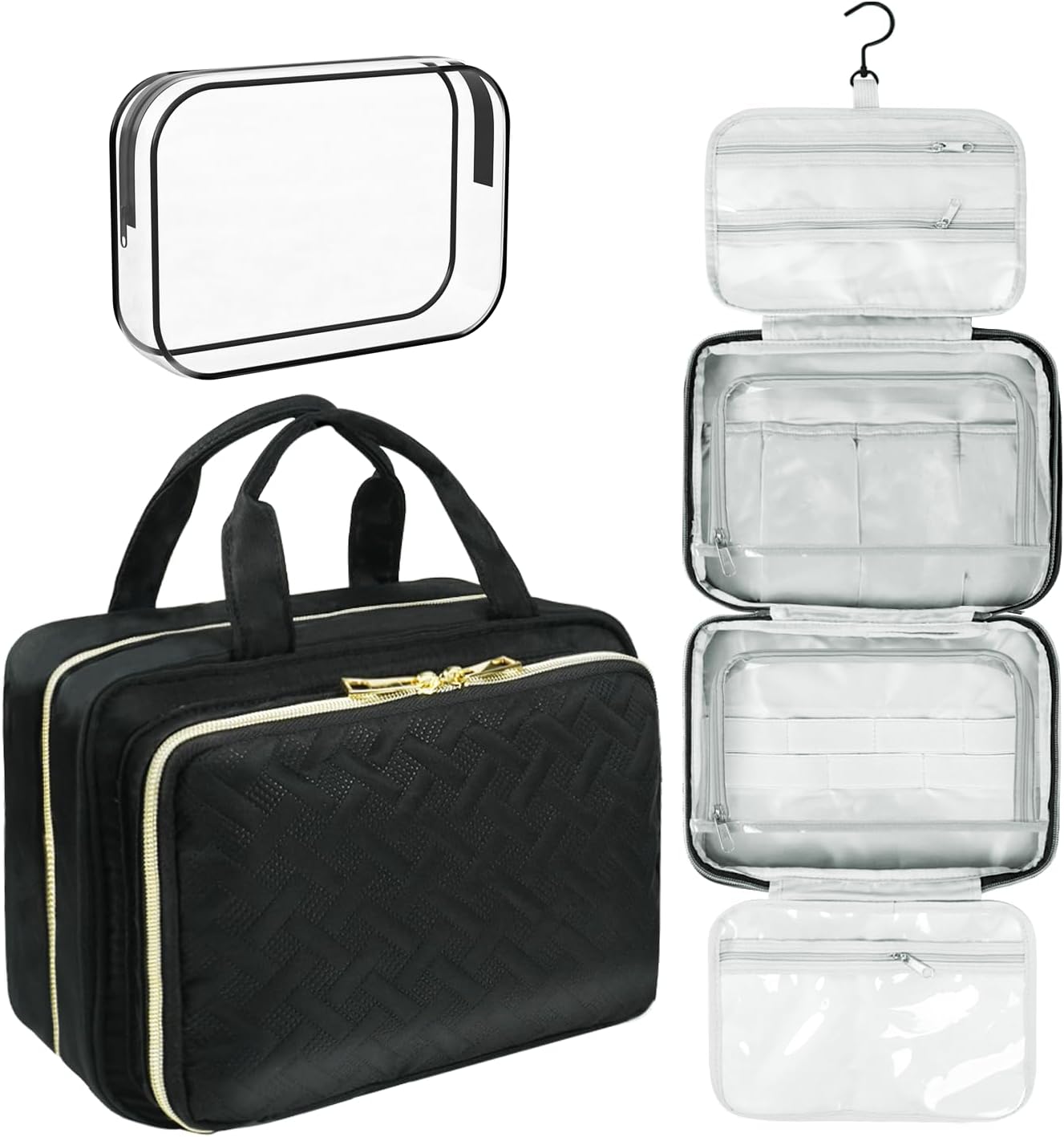 VLM Neceser de viaje, organizador de maquillaje con bolsa de cosméticos transparente aprobada por la TSA, artículos esenciales de viaje, accesorios