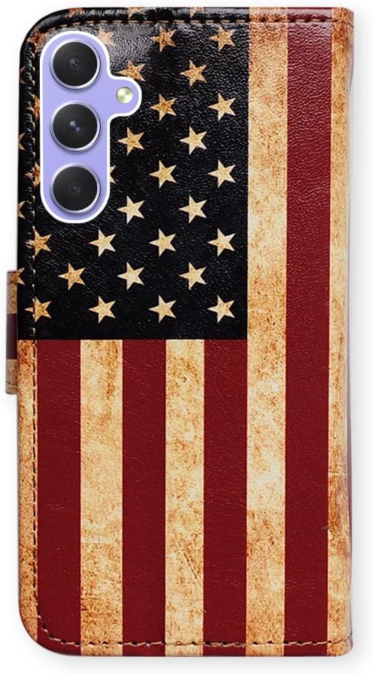 Bcov Funda para Galaxy A54, funda retro de piel con bandera estadounidense con tapa para teléfono con ranura para tarjetas, soporte para Samsung