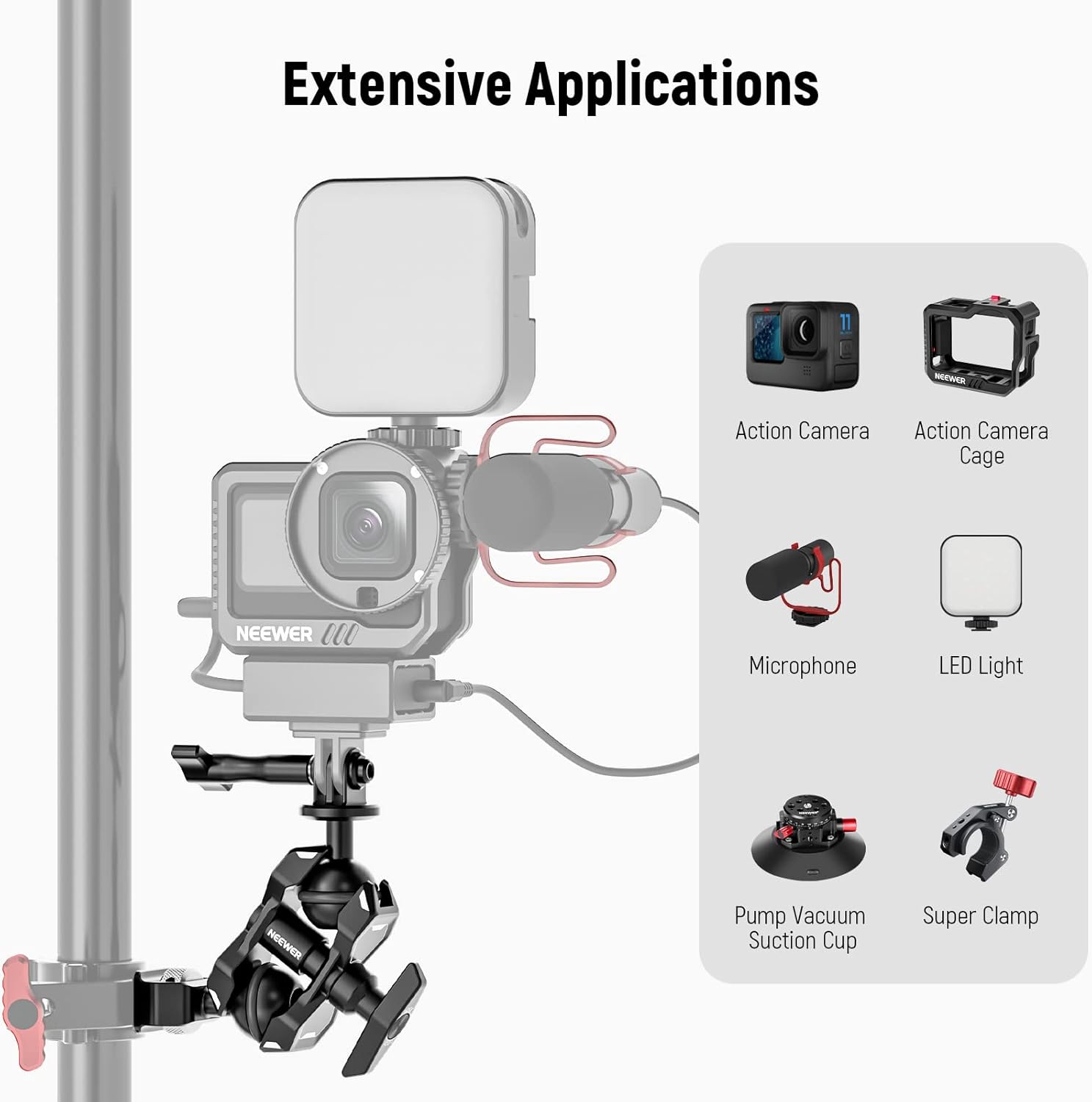 NEEWER Soporte de brazo mágico para Hero 12 11 10 Osmo Action 4 3 One X3 GO3, adaptador de brazo articulado con tornillo de 14 pulgadas para montaje