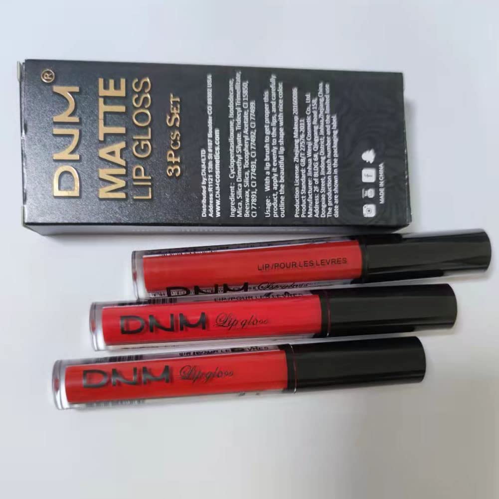 Amy’s Diary – Juego de 3 lápices labiales líquidos mate de 24 horas a prueba de manchas, DNM rojo oscuro mate, brillo labial de larga duración,