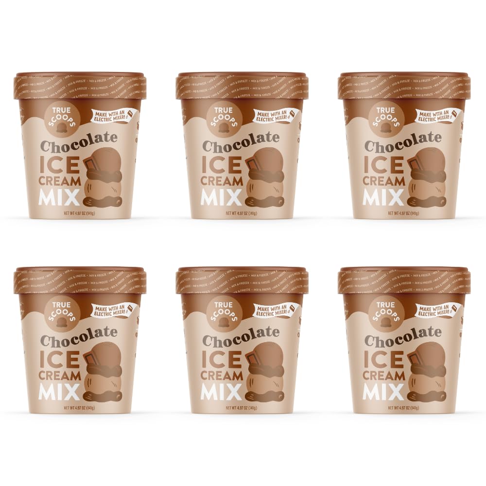 True Scoops Paquete de 6 mezclas de helado de chocolate. Hace 1 pinta de helado casero de primera calidad con una batidora eléctrica. Fabricado con