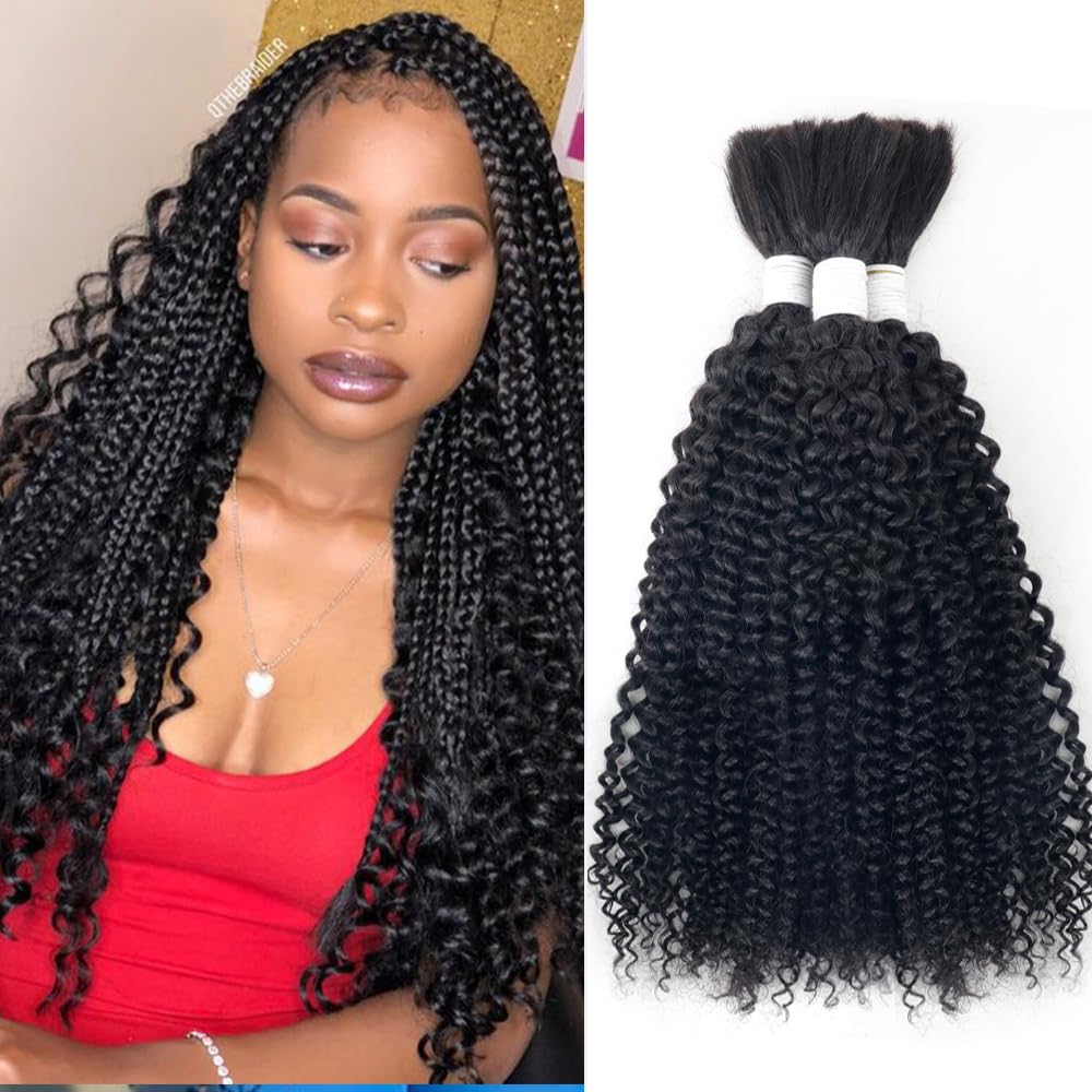 Nvnvdij Cabello humano rizado, húmedo y ondulado, cabello humano negro natural para trenzar, sin trama, 100% sin procesar, extensiones de cabello